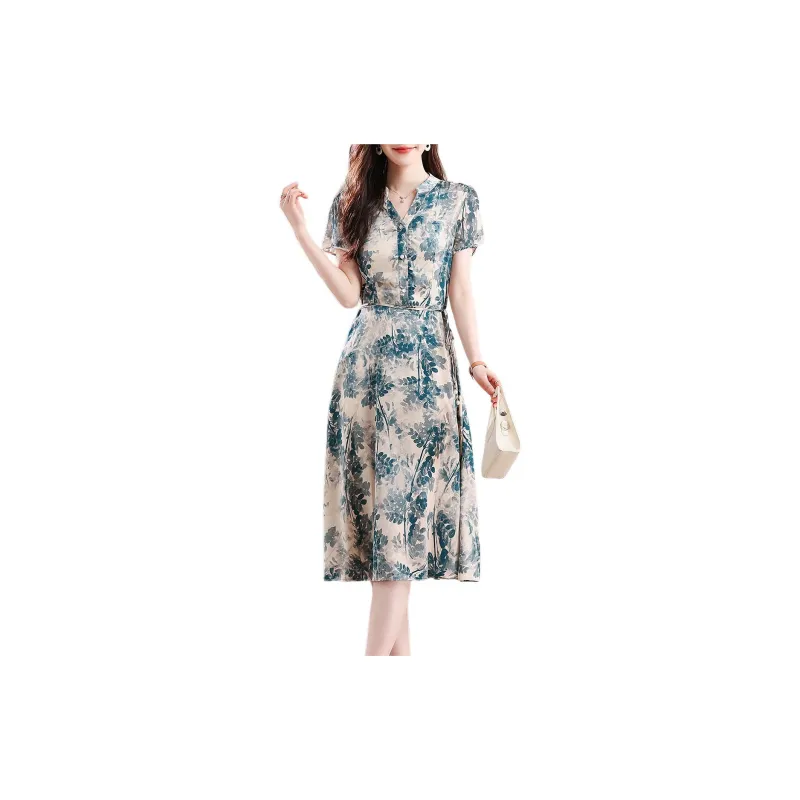 ETSE Short Sleeved Dresses Women's Blue-2