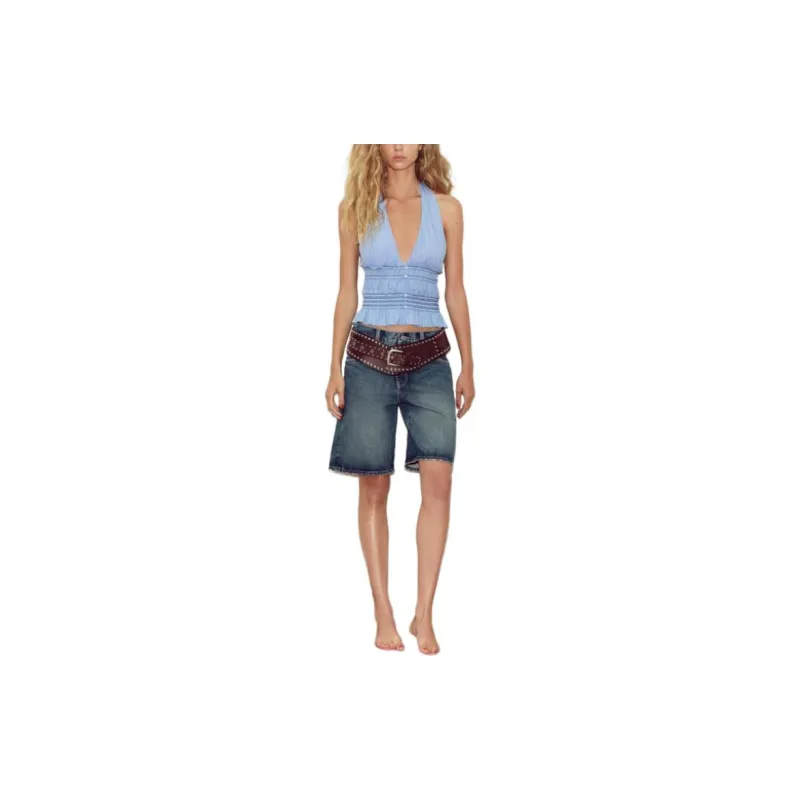 ZARA Trf Tank Tops Women's Blue/White-3