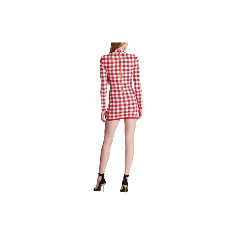 BALMAIN Gingham Knitted Minidress-2