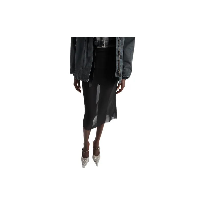 PRADA Semi Sheer Pencil Midi Skirt-3