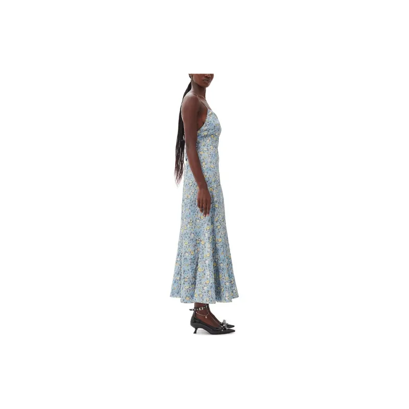 GANNI FW24 Slip Dresses Women's Gray Blue-3