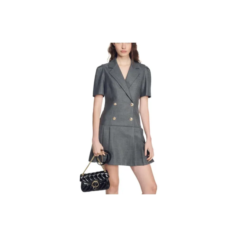 Sandro Short Sleeved Dresses Women's Medium Gray-2