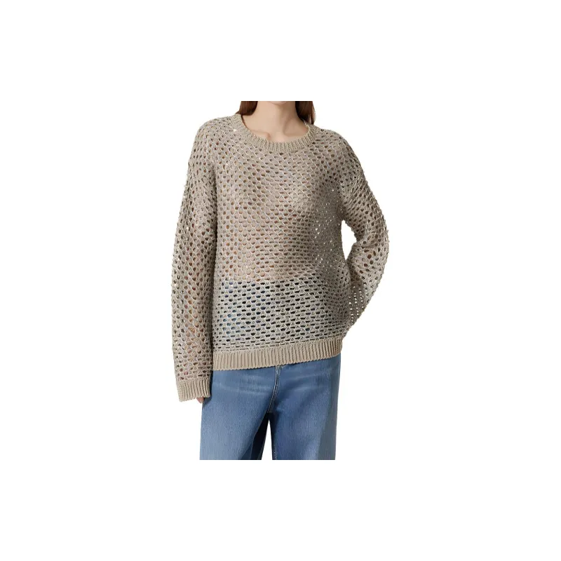 Valentino Open Knit Straight Hem Crewneck Jumper-1
