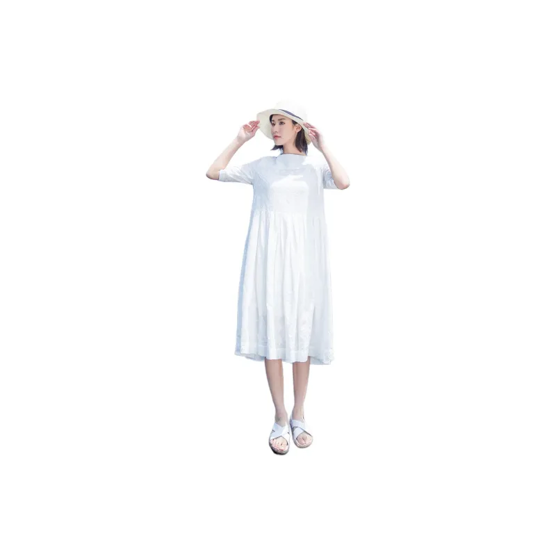 ZIMO Short Sleeved Dresses Women's White-1