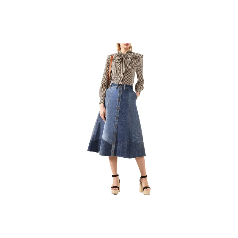 CELINE Denim Long Skirts Women's Blue-1