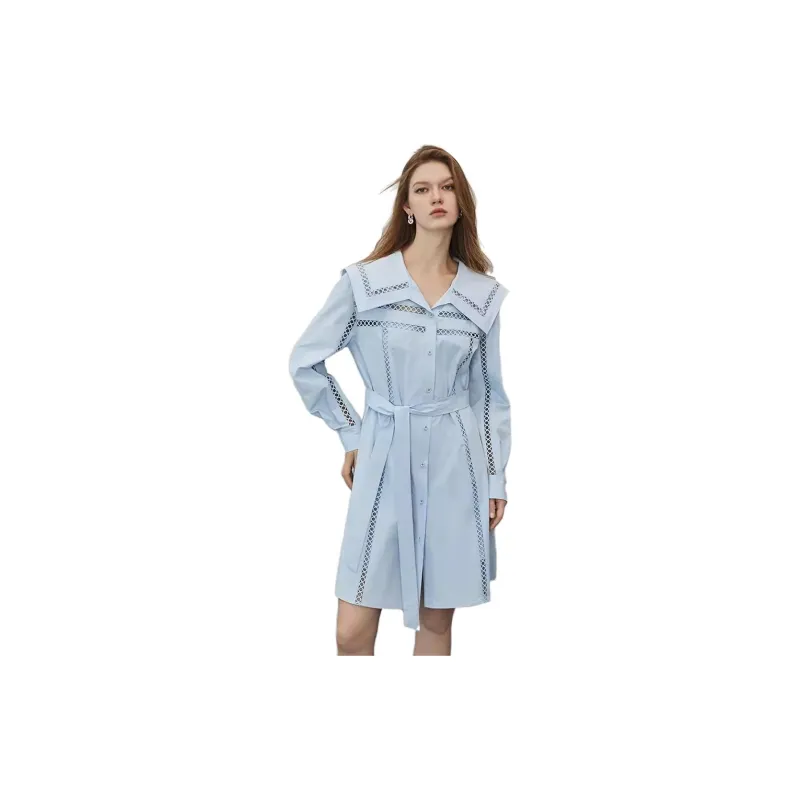 ELLE Long Sleeved Dresses Fall Women's Blue-3