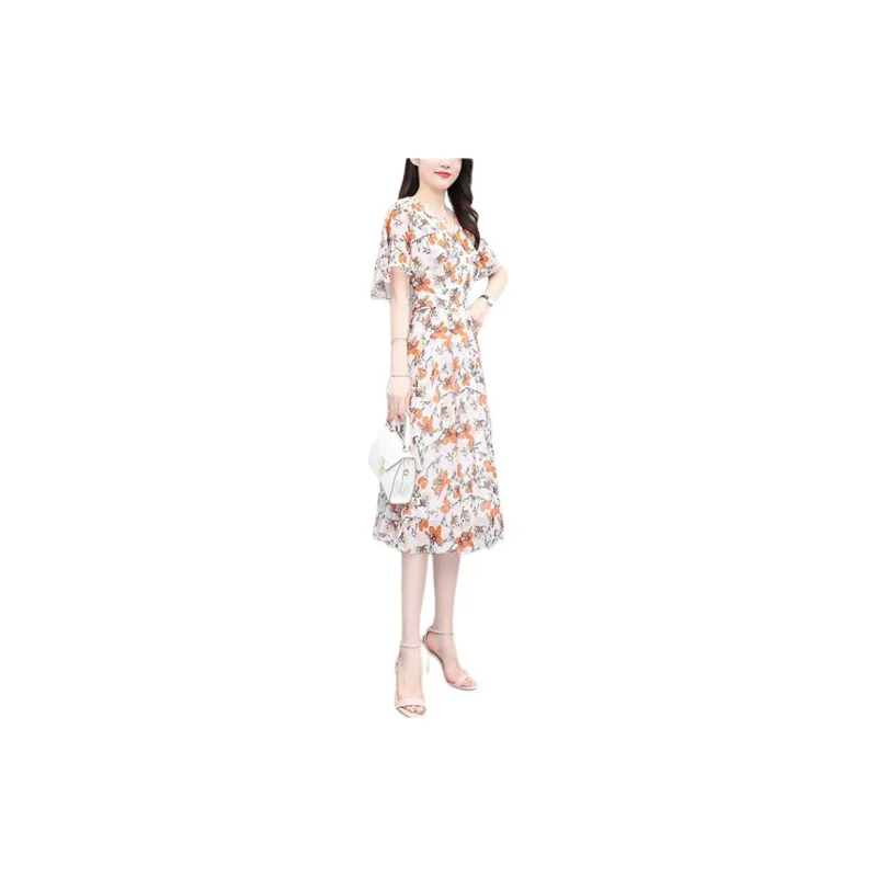 Hang Yi Court Short Sleeved Dress Women's Orange Blossom-4