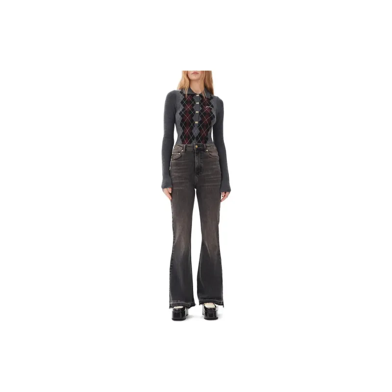GANNI Argyle Intarsia Knit Polo Top-2