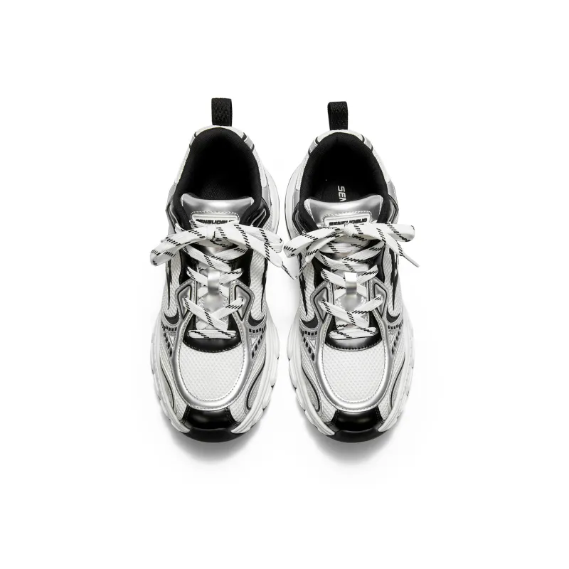 SENGUOGUO Anti Slip And Wear Resistant Height Increasing Low Top Chunky Sneakers Unisex Silver-2