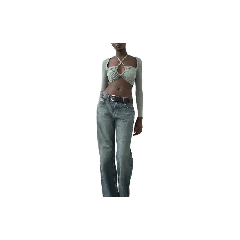 ZARA Crop Tops Women's Lake Green-4