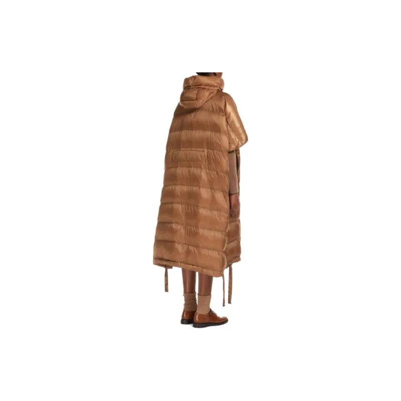 MAXMARA THE CUBE Seica Collection Long Cape In Water Repellent Canvas Cloaks Women's Caramel-4