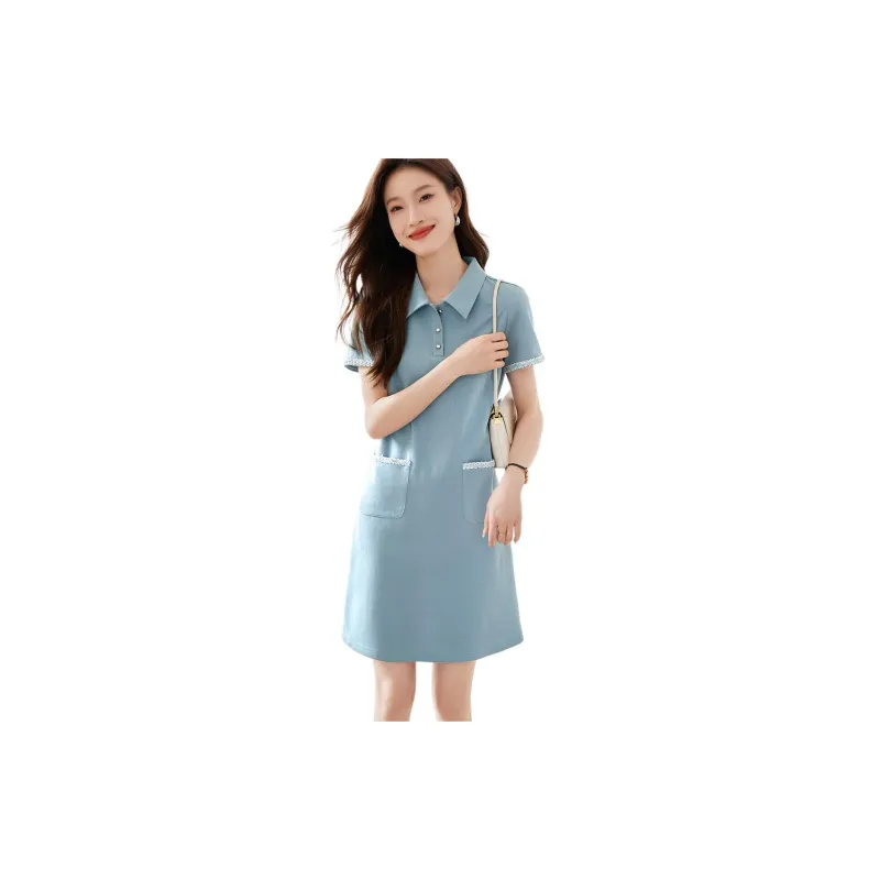 Mo Han Yi Mei Short Sleeved Dress Women's Blue-3