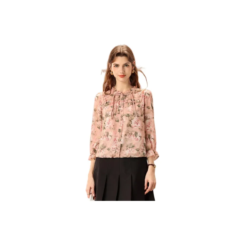 FENHONGMALI Shirt Women's Pink Floral-2