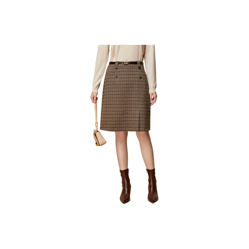 H YXIANG Casual Short Skirts Women's Coffee Plaid-2