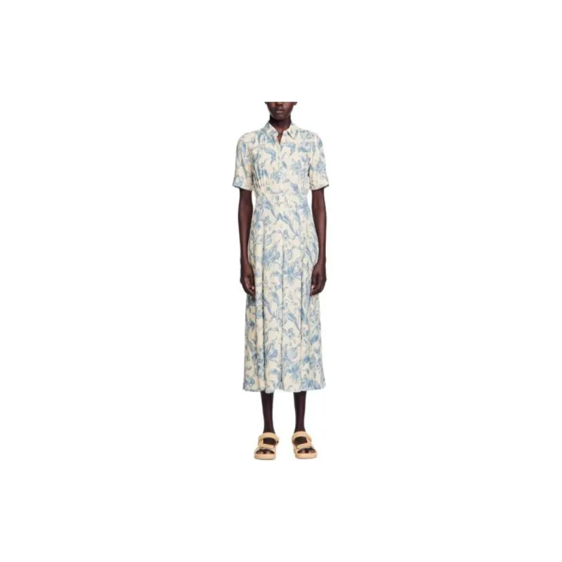 Sandro Short-Sleeved Dresses Women's Ecru-1