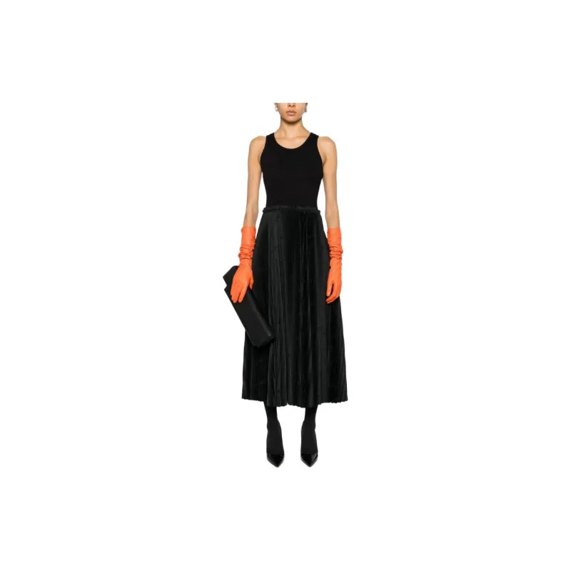 Balenciaga Allover Logo Tank Top Pleated Dress-2