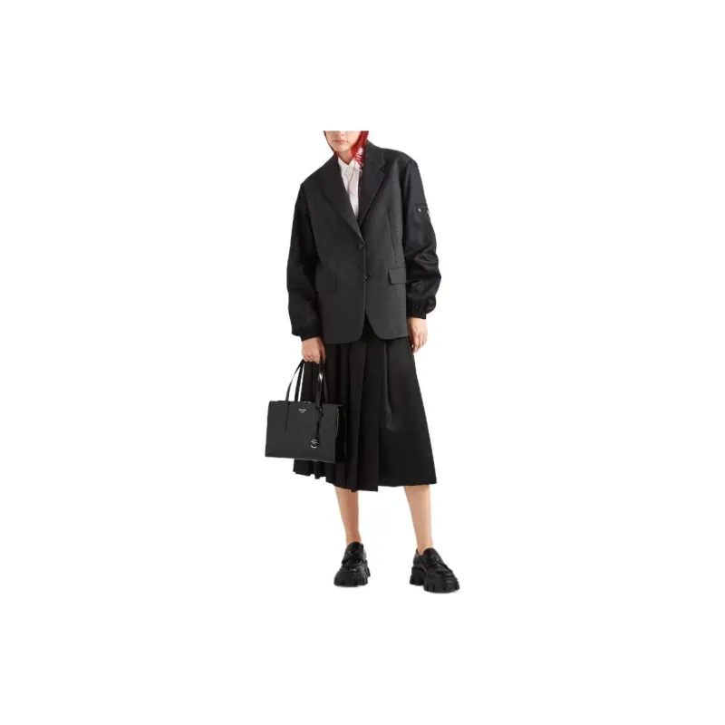 PRADA Single Breasted Wool And Re Nylon Jacket Business Suit Coat Women's Slate Gray-1