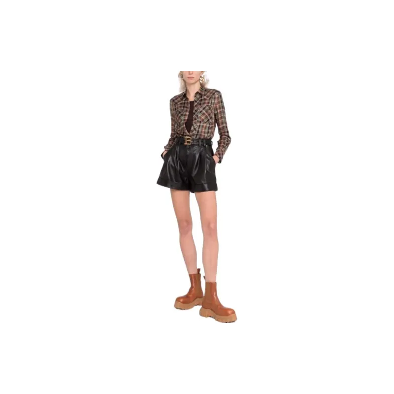 BALMAIN B Plaque Leather Shorts-1