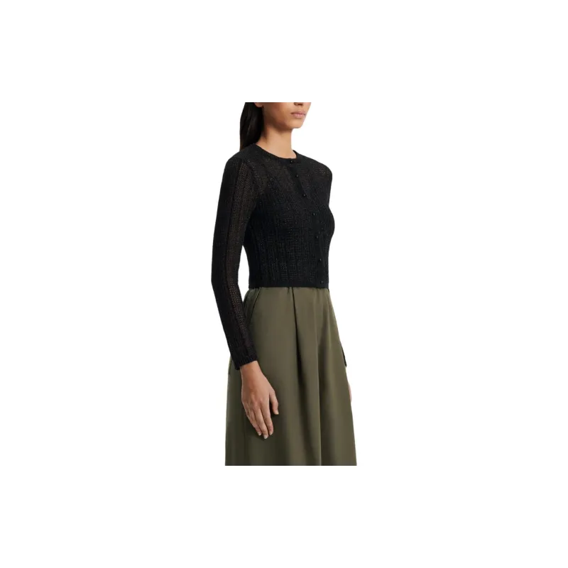SCANLAN THEODORE Metallic Knit Crop Cardigan Knitwear Women's BLACK/Black-3