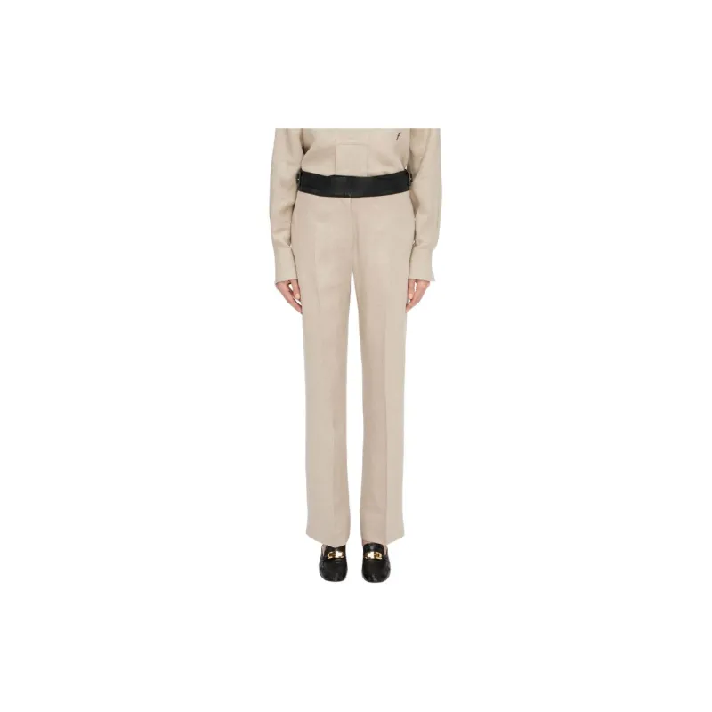 Ferragamo Contrast belt Tailored Linen Trousers-1