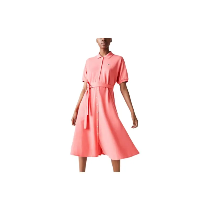 LACOSTE Short Sleeved Dress Women's Pink-4