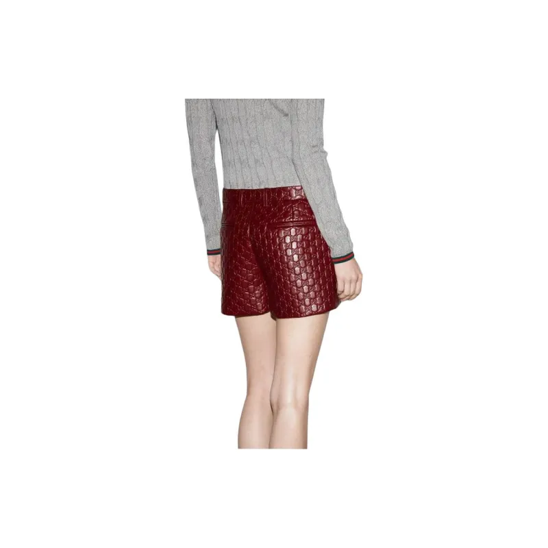 GUCCI Embossed Leather Shorts 'Rosso Ancora'-3