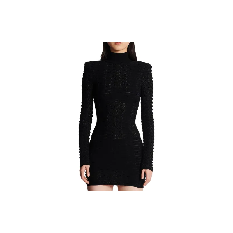 BALMAIN Knit High Neck Dress-2