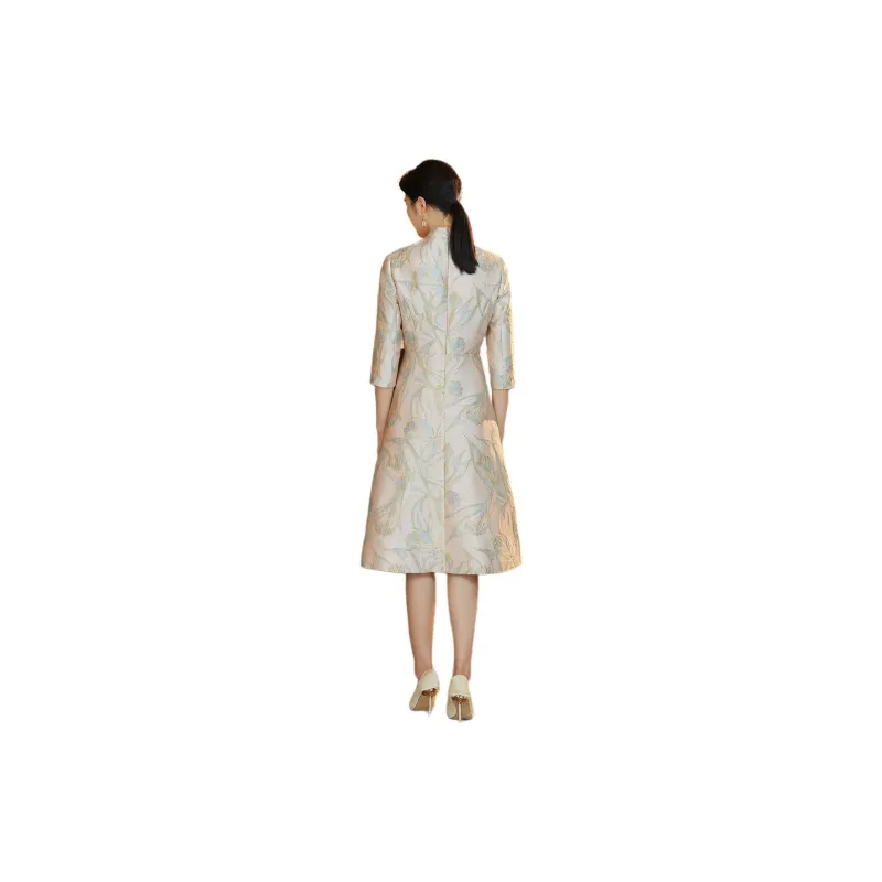 BBLLUUEE Long Sleeved Dress Women's Light Cherry Blossom Pink-4