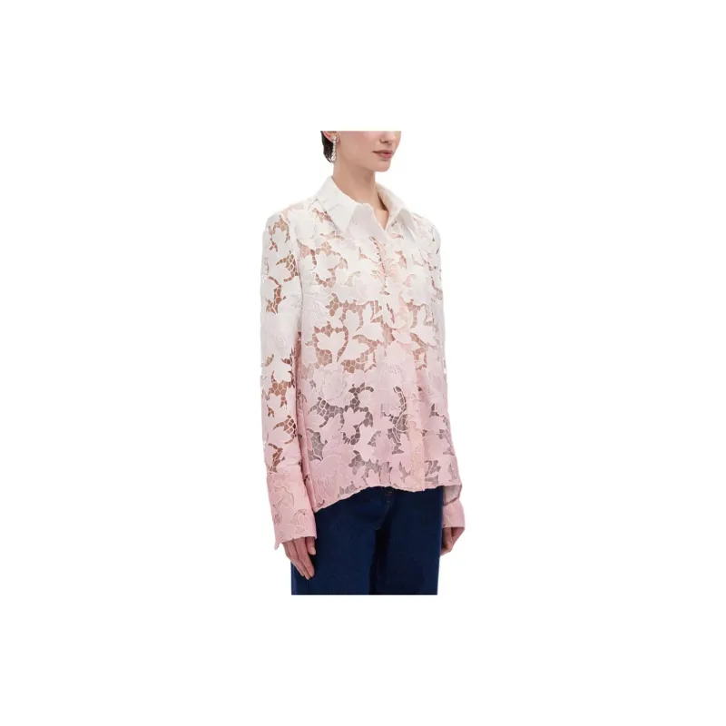 Oscar De La Renta Ombré Peony Guipure Blouse-3