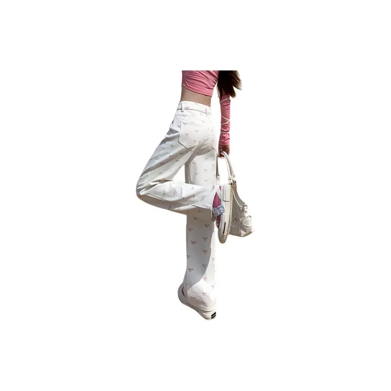 YINLEI Jeans Women's Pink Bowknot-3