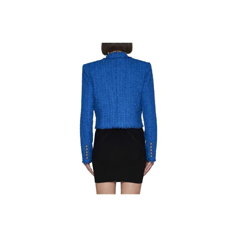 BALMAIN Double breasted Cropped Tweed Jacket-1