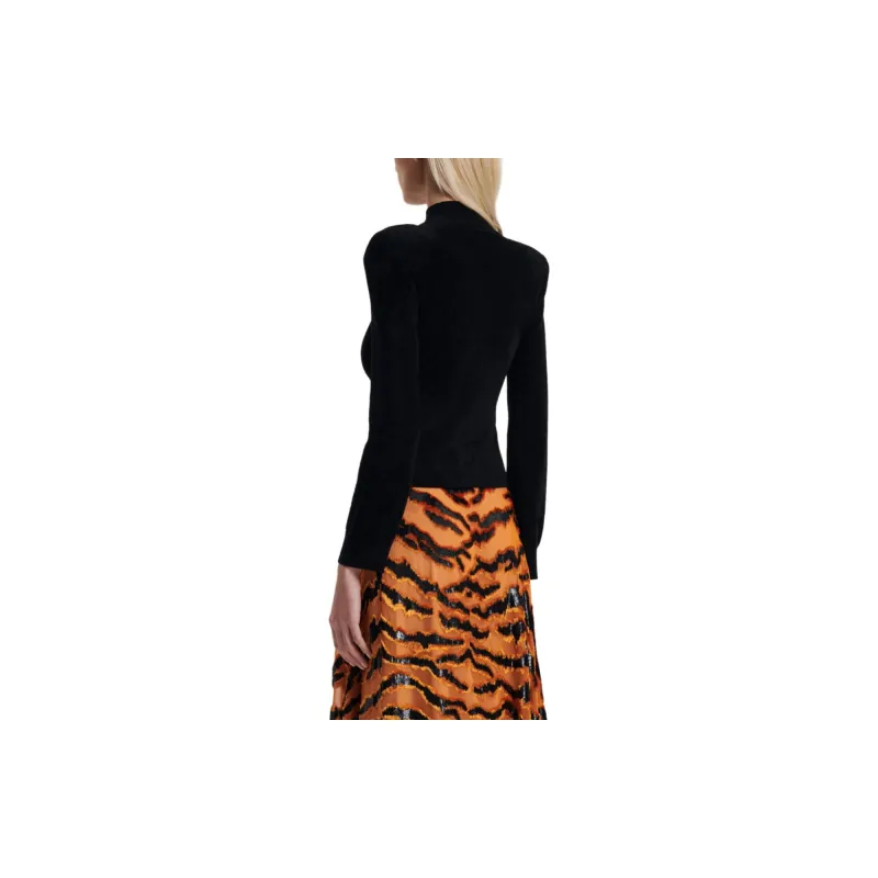 SCANLAN THEODORE Velvet Shoulder Pad Sweater Knitwear Women's BLACK/Black-3