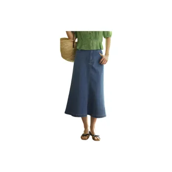SOLIGHTER Denim Long Skirts Women's Vintage Denim Blue