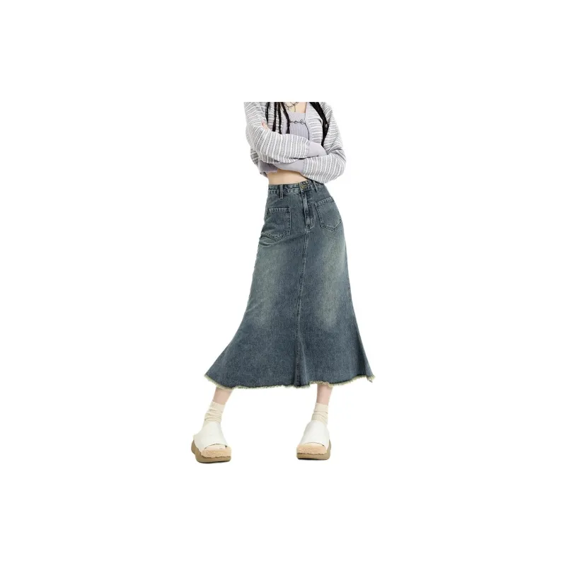 Kazakhstan Denim Long Skirt Women's Nostalgic Blue-0