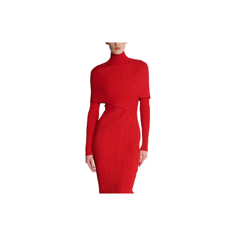 BALMAIN Pleated Knit Dress-5