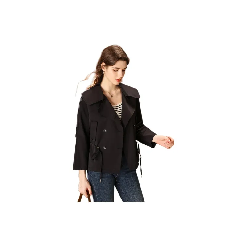FENHONGMALI Trench Coat Women's Black-0
