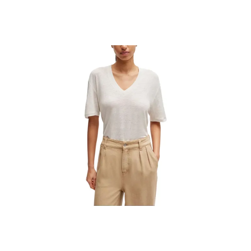 HUGO BOSS Logo embroidered Linen T shirt-3