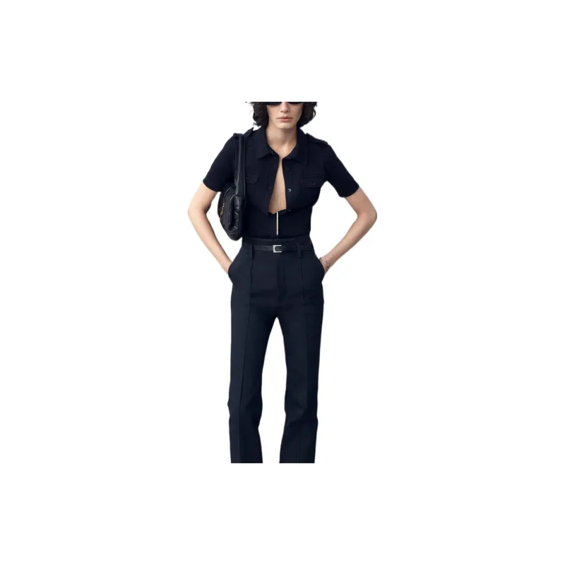 SAINT LAURENT High Waist Wide Leg Trousers-4