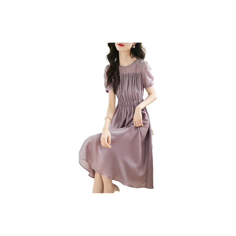Mo Han Yi Mei Short Sleeved Dress Women's Gray Purple-2