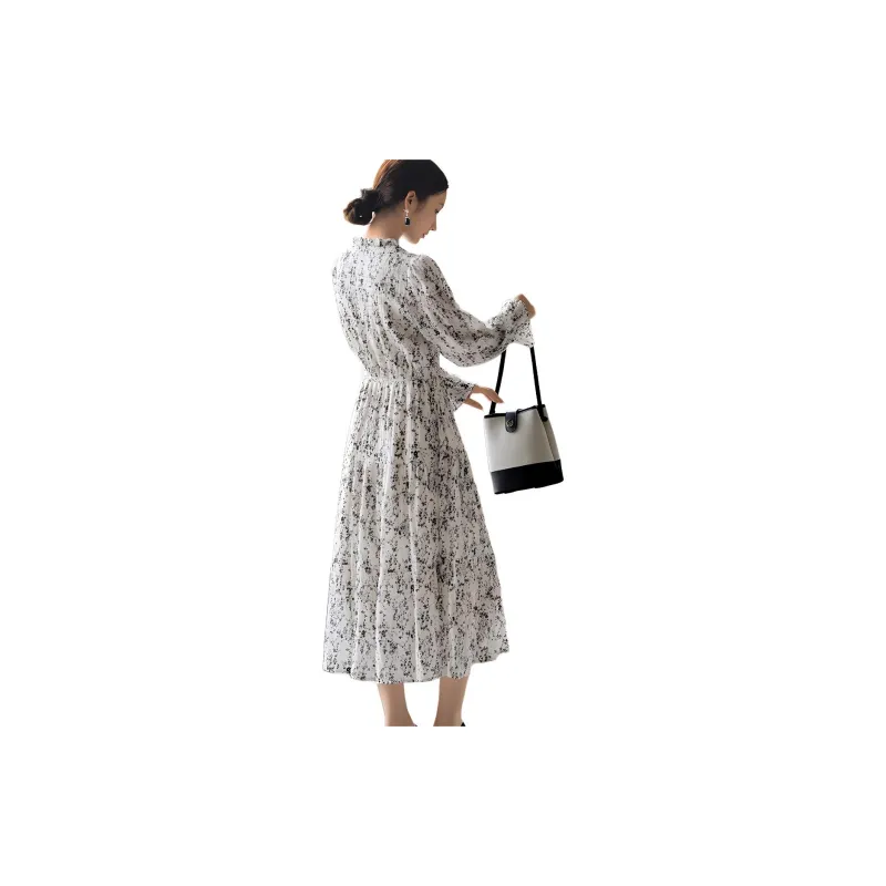 XWI Long-Sleeved Dresses Women's Beige Base With Black Flowers-3