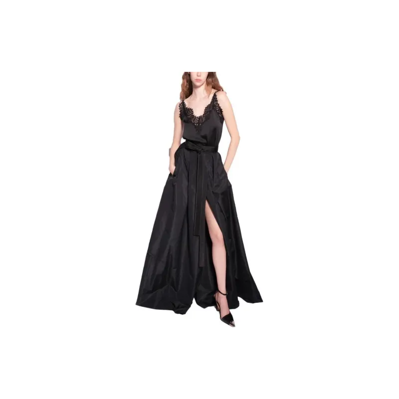 PINKO FW23 Maxi Gonna In Taffetà Casual Long Skirts Women's Black-2