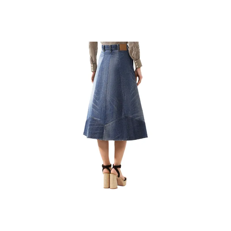 CELINE Denim Long Skirts Women's Blue-2