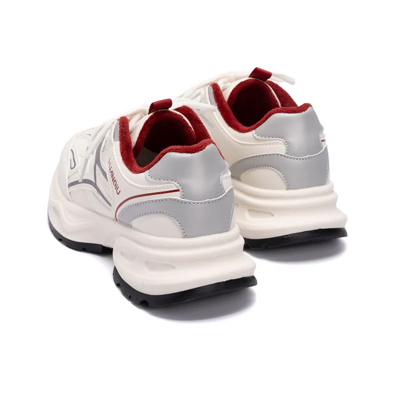 HUANQIU Anti Slip And Wear Resistant Warm Low Top Chunky Sneakers Women's Beige Gray Red-3