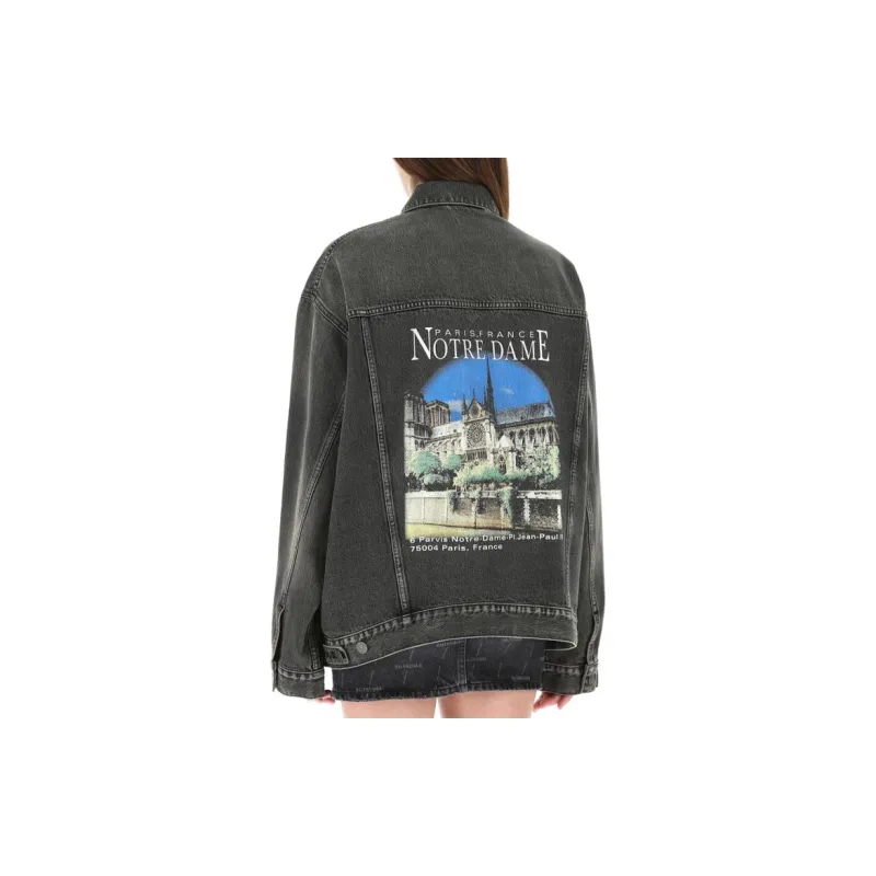 Balenciaga Denim Jacket Loose Fit Style Women's Dark Gray-4