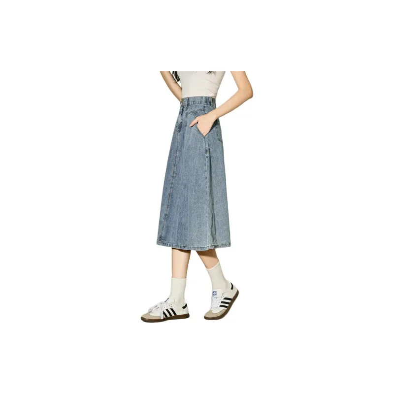 Tonlion Denim Long Skirts Women's Light Denim Blue-2