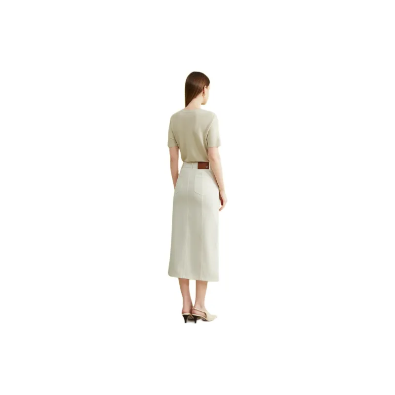 Yiner Denim Long Skirt Women's Cream White-1