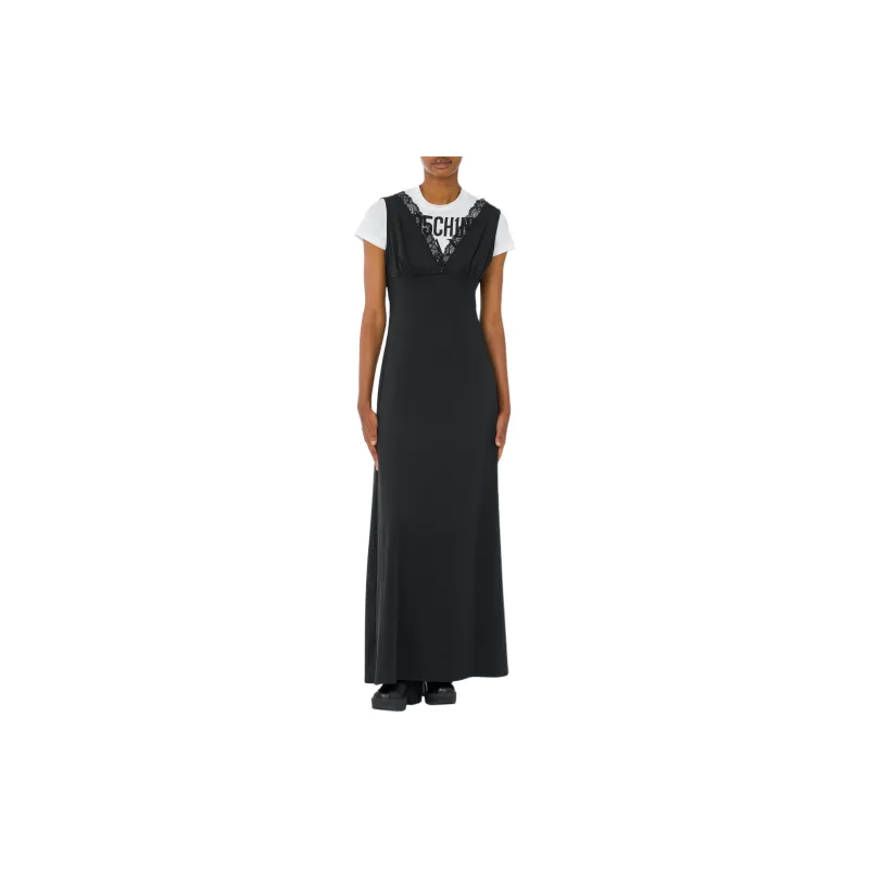 MOSCHINO Logo-Printed V-Neck Layered Maxi Dress-1