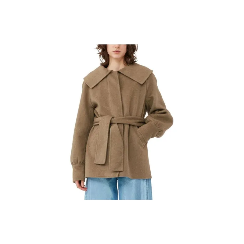 GANNI Wool Big Collar Belt Jacket 'Petrified Oak'-1