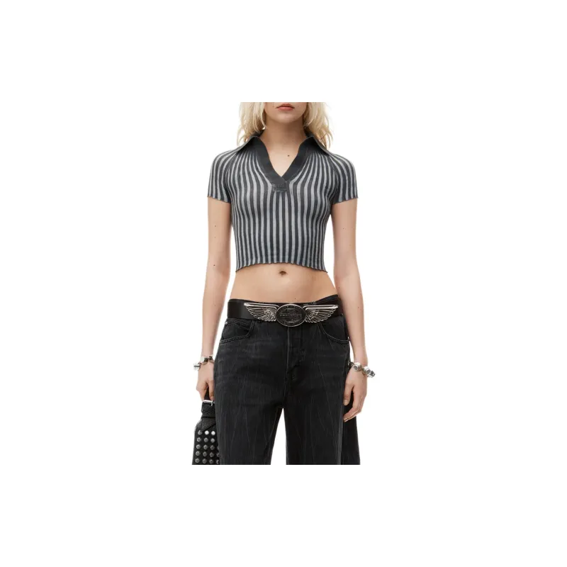 Alexander Wang Cropped Ribbed Polo Shirt-1
