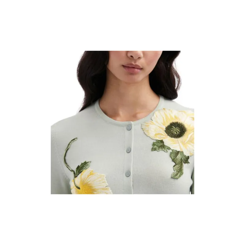 Oscar De La Renta Embroidered-flower Fine-knit Cardigan-3